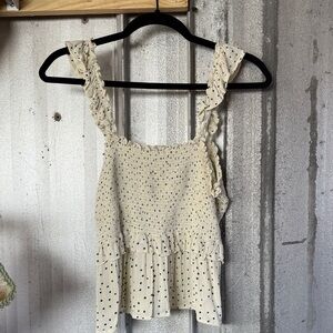 Patrons of Peace Cream Polka Dot Ruffle Blouse